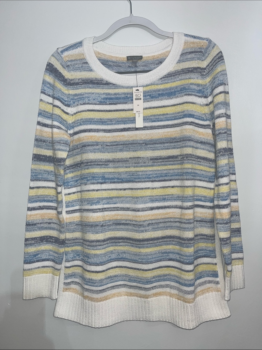 T by Talbots Striped Crewneck Sweater in Blue, Yellow & Cream